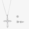 Sparkle Allure Light Up Box Womens Cubic Zirconia Pure Silver Over Brass Cross 2-pc. Jewelry Set In Gray
