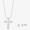 Sparkle Allure Light Up Box Womens Cubic Zirconia Pure Silver Over Brass Cross 2-pc. Jewelry Set In Transparent