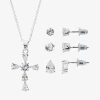 Sparkle Allure Light Up Box Womens Cubic Zirconia Pure Silver Over Brass Cross 4-pc. Jewelry Set In Silver