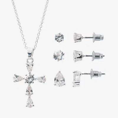 Sparkle Allure Light Up Box Womens Cubic Zirconia Pure Silver Over Brass Cross 4-pc. Jewelry Set