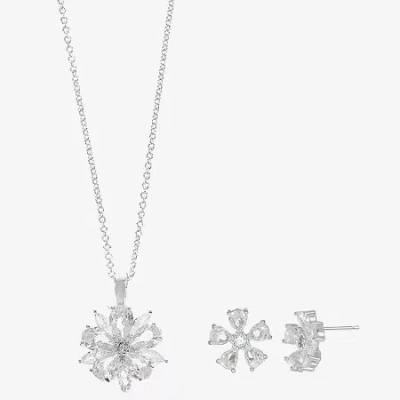 Sparkle Allure Light Up Box Womens Cubic Zirconia Pure Silver Over Brass Flower 2-pc. Jewelry Set