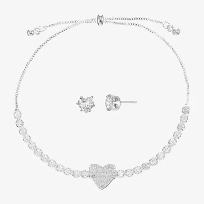 Sparkle Allure Light Up Box Womens Cubic Zirconia Pure Silver Over Brass Heart 2-pc. Jewelry Set