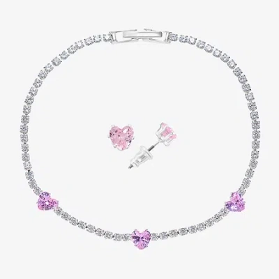 Sparkle Allure Light Up Box Womens Cubic Zirconia Pure Silver Over Brass Heart 2-pc. Jewelry Set In Metallic