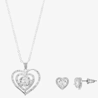 Sparkle Allure Light Up Box Womens Cubic Zirconia Pure Silver Over Brass Heart 2-pc. Jewelry Set In Transparent