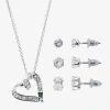 Sparkle Allure Light Up Box Womens Cubic Zirconia Pure Silver Over Brass Heart 4-pc. Jewelry Set In Silver