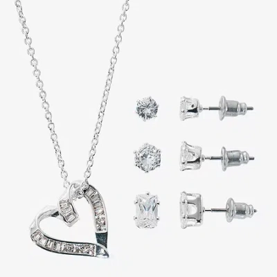Sparkle Allure Light Up Box Womens Cubic Zirconia Pure Silver Over Brass Heart 4-pc. Jewelry Set