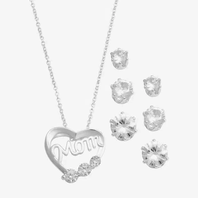 Sparkle Allure Light Up Box Womens Cubic Zirconia Pure Silver Over Brass Heart 4-pc. Jewelry Set