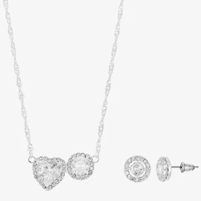 Sparkle Allure Light Up Box Womens Cubic Zirconia Pure Silver Over Brass Heart Round 2-pc. Jewelry Set In Transparent