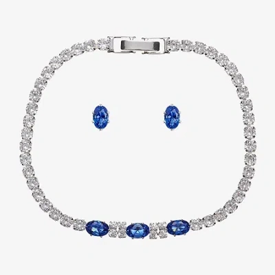 Sparkle Allure Light Up Box Womens Cubic Zirconia Pure Silver Over Brass Oval 2-pc. Jewelry Set In Metallic