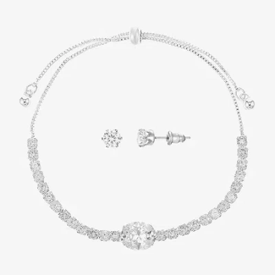 Sparkle Allure Light Up Box Womens Cubic Zirconia Pure Silver Over Brass Oval 2-pc. Jewelry Set In Transparent