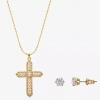Sparkle Allure Light Up Box Womens Cubic Zirconia Simulated Pearl 14k Gold Over Brass Cross 2-pc. Jewelry Set In Gold