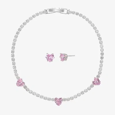 Sparkle Allure Light Up Box Womens Pink Cubic Zirconia Pure Silver Over Brass Heart 2-pc. Jewelry Set