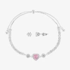 Sparkle Allure Light Up Box Womens Pink Cubic Zirconia Pure Silver Over Brass Heart 2-pc. Jewelry Set In Transparent