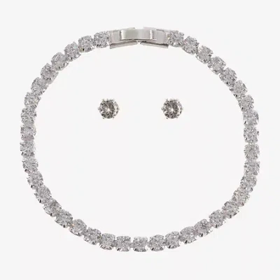 Sparkle Allure Light Up Box Womens Simulated Cubic Zirconia Pure Silver Over Brass Round 2-pc. Jewelry Set In Transparent