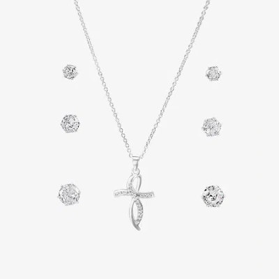 Sparkle Allure Light Up Box Womens Simulated Cubic Zirconia Simulated Pearl Pure Silver Over Brass Cross 4-pc. Jewe In Transparent