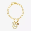 Sparkle Allure Love Carabiner Womens Pink Cubic Zirconia 14k Gold Over Brass Flower Charm Bracelet In Transparent