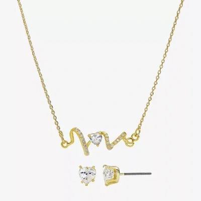 Sparkle Allure Love Heartbeat Womens Cubic Zirconia 14k Gold Over Brass Heart 2-pc. Jewelry Set In Transparent