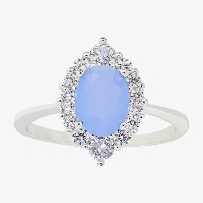 Sparkle Allure Marquise Halo Womens Blue Cubic Zirconia Pure Silver Over Brass Oval Halo Cocktail Ring In Transparent