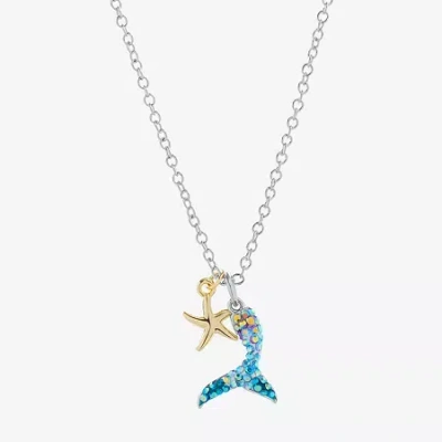 Sparkle Allure Mermaid Tail And Starfish Womens Multi Color Crystal 14k Gold Over Brass Pure Silver Over Brass 16 I In Transparent