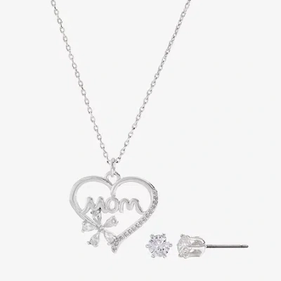 Sparkle Allure Mom Womens Cubic Zirconia Pure Silver Over Brass Heart 2-pc. Jewelry Set In Transparent