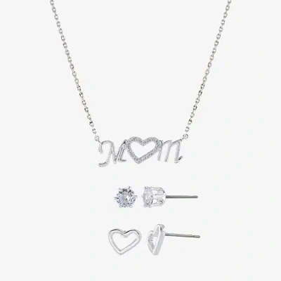 Sparkle Allure Mom Womens Cubic Zirconia Pure Silver Over Brass Heart 3-pc. Jewelry Set