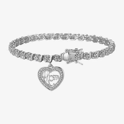 Sparkle Allure Mom Womens Natural Diamond Accent Heart 7.25 Inch Tennis Bracelet In Transparent