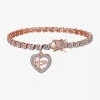 Sparkle Allure Mom Womens Natural Diamond Accent Pure Silver Over Bronze Heart 7.25 Inch Tennis Bracelet In Gold