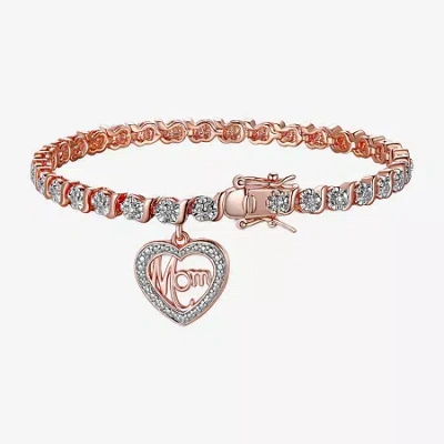 Sparkle Allure Mom Womens Natural Diamond Accent Pure Silver Over Bronze Heart 7.25 Inch Tennis Bracelet In Transparent
