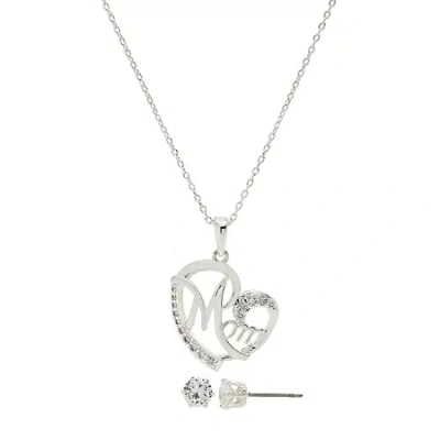 Sparkle Allure Mom Womens White Cubic Zirconia Pure Silver Over Brass Heart 2-pc. Jewelry Set In Metallic