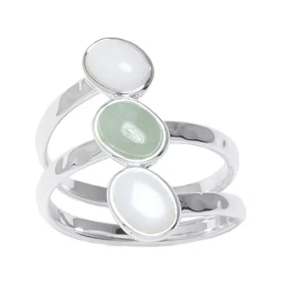 Sparkle Allure Mother Of Pearl Green Aventurine Pure Silver Over Brass Cocktail Ring In Transparent
