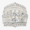 Sparkle Allure Multi Row Dome Womens Cubic Zirconia Pure Silver Over Brass Cocktail Ring In Metallic