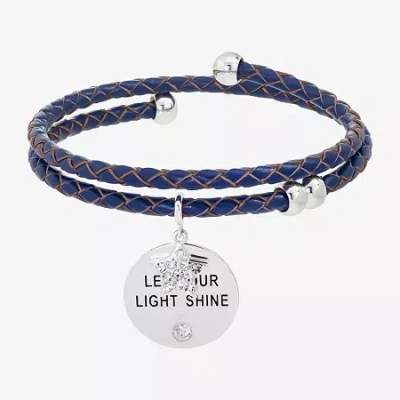 Sparkle Allure Navy Blue Leather Coil Womens Cubic Zirconia Pure Silver Over Brass Wrap Bracelet