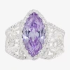 Sparkle Allure Open Filigree Womens Purple Cubic Zirconia Pure Silver Over Brass Marquise Cocktail Ring In Transparent