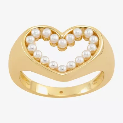Sparkle Allure Open Womens White Simulated Pearl 14k Gold Over Brass Heart Signet Ring In Transparent