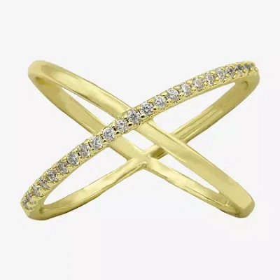 Sparkle Allure Open X Womens 3mm Cubic Zirconia 14k Gold Over Brass Crossover Band