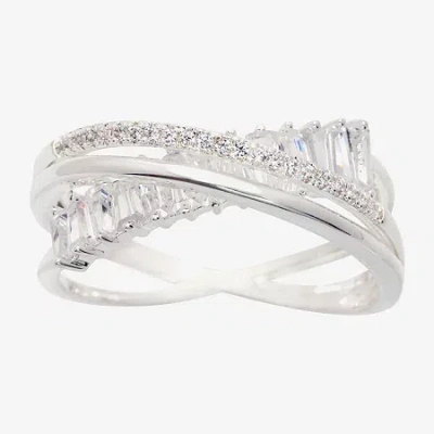 Sparkle Allure Orbit Crossover Womens Cubic Zirconia Pure Silver Over Brass Crossover Band In Metallic
