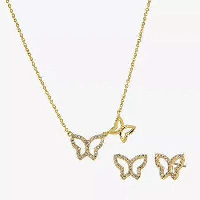 Sparkle Allure Pave Womens Cubic Zirconia 14k Gold Over Brass Butterfly 2-pc. Jewelry Set
