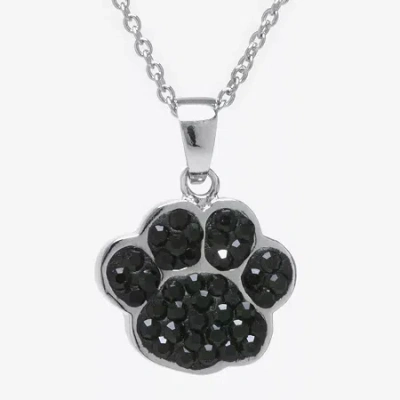 Sparkle Allure Paw Print Womens Black Pure Silver Over Brass 18 Inch Pendant Necklace