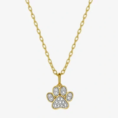 Sparkle Allure Paw Womens White Diamond Accent Pure Silver Over Bronze 18 Inch Pendant Necklace In Gold