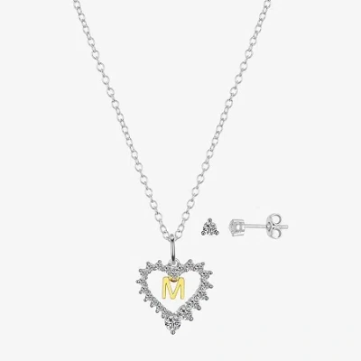 Sparkle Allure Pendant Necklace & Stud Earring Womens Cubic Zirconia Pure Silver Over Brass Heart 2-pc. Jewelry Set
