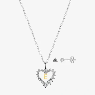 Sparkle Allure Pendant Necklace & Stud Earring Womens Cubic Zirconia Pure Silver Over Brass Heart 2-pc. Jewelry Set