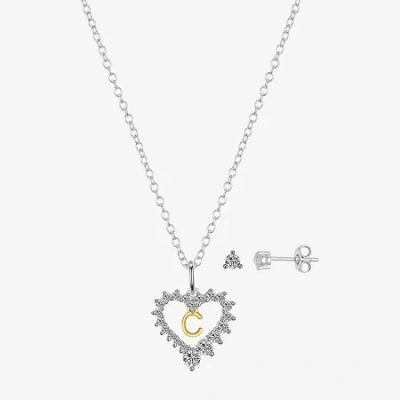 Sparkle Allure Pendant Necklace & Stud Earring Womens Cubic Zirconia Pure Silver Over Brass Heart 2-pc. Jewelry Set In Blue