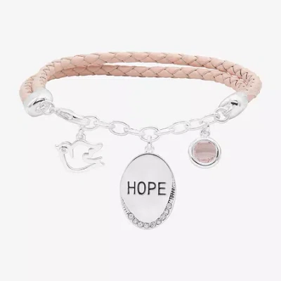 Sparkle Allure Pink Leather Hope Dove Womens Cubic Zirconia Pure Silver Over Brass Round Charm Bracelet