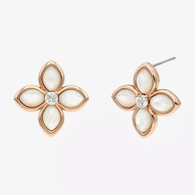 Sparkle Allure Pink Mother Of Pearl 18k Rose Gold Over Brass 30mm Flower Stud Earrings In Transparent