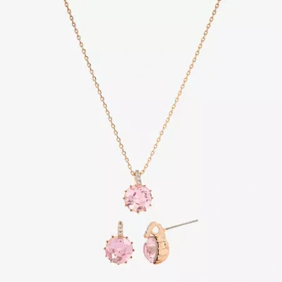 Sparkle Allure Pink Womens Pink Crystal 18k Rose Gold Over Brass Round 2-pc. Jewelry Set In Transparent