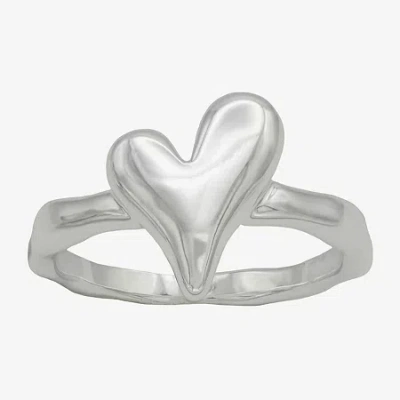 Sparkle Allure Polished Womens 2.5mm Pure Silver Over Brass Heart Delicate Band In Metallic