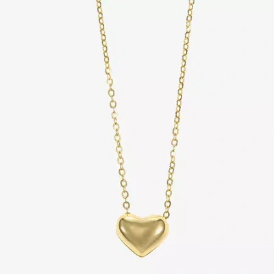 Sparkle Allure Puff Womens 14k Gold Over Brass Heart 16 Inch Pendant Necklace