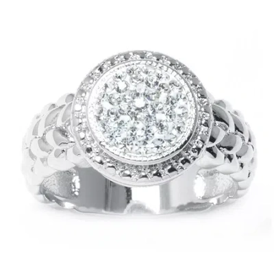 Sparkle Allure Pure Silver Over Brass Clear Crystal Cocktail Ring In Transparent