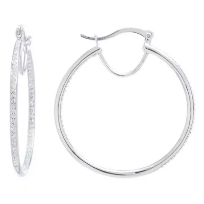 Sparkle Allure Pure Silver Over Brass Crystal Hoop Earrings In Transparent