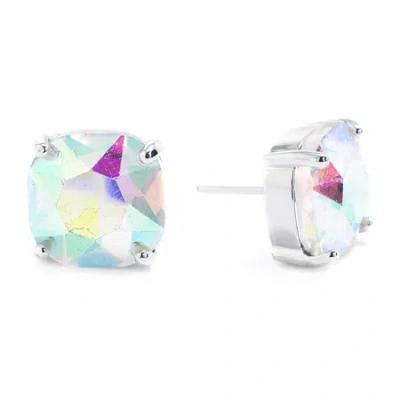 Sparkle Allure Pure Silver Over Brass Crystal Square Stud Earrings In Multi